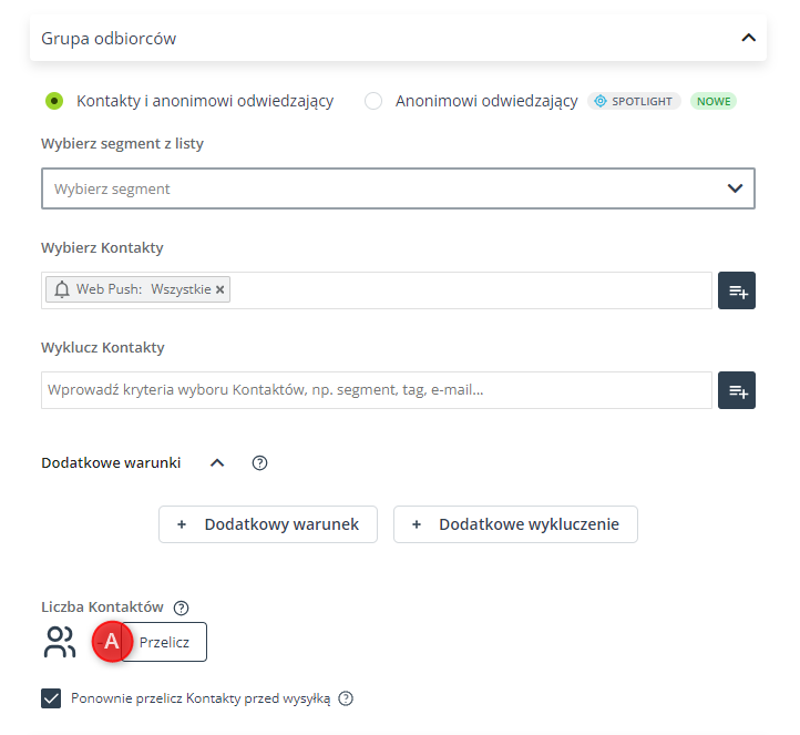 web push grupa odbiorcow przelicz