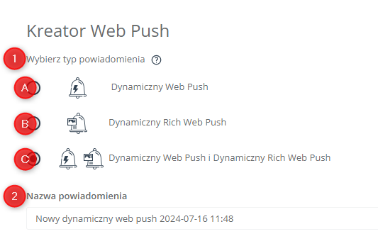 web push typy powiadomien