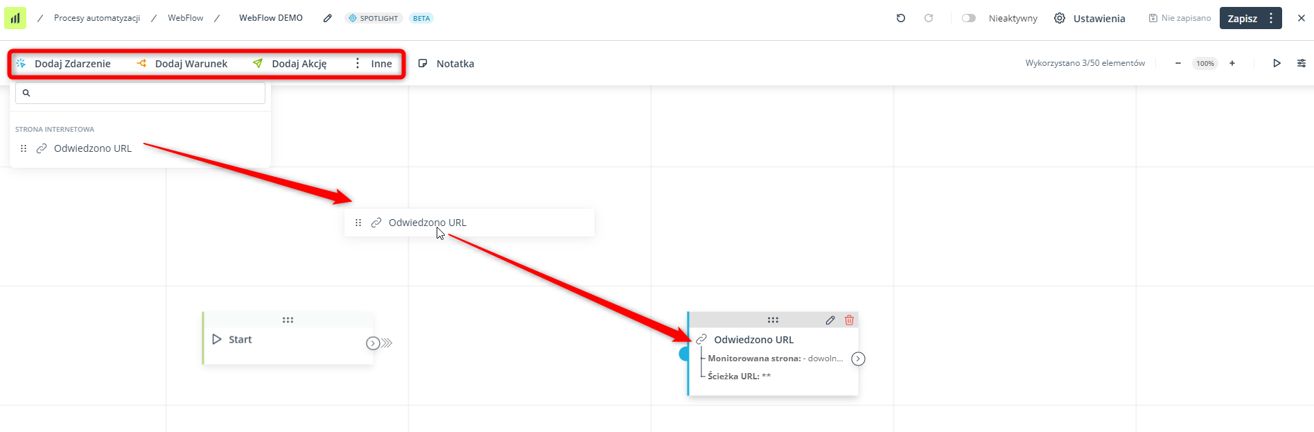 przeciaganie WebFlow