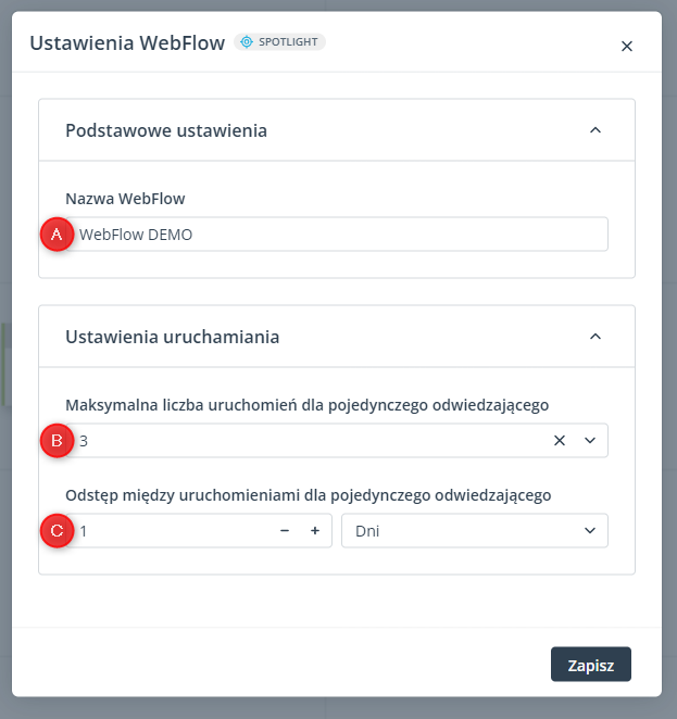 ustawienia WebFlow