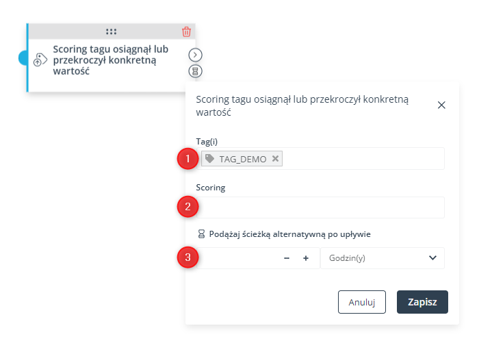 workflow zdarzenie scoring tagu osiagnal lub przekroczyl konkretna wartosc