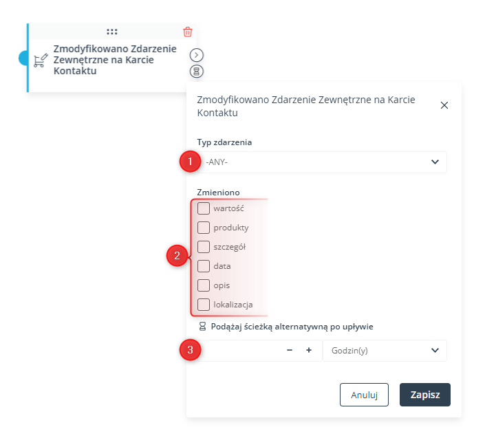 workflow zdarzenie zmodyfikowano zdarzenie zewnetrzne na karcie kontaktu