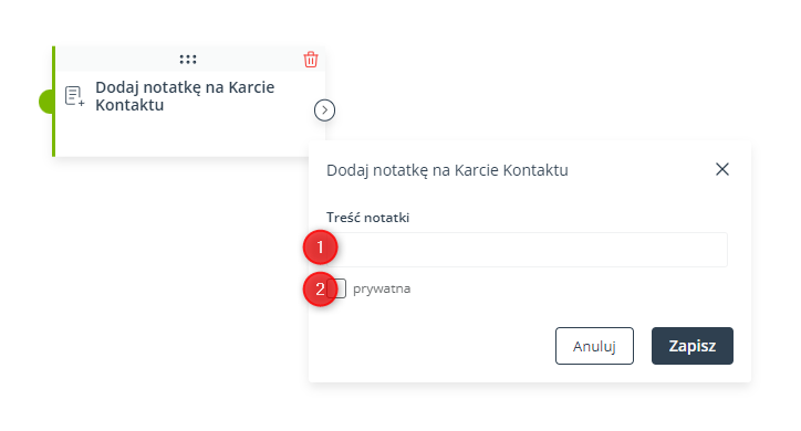 dodaj notatke na karcie kontaktu