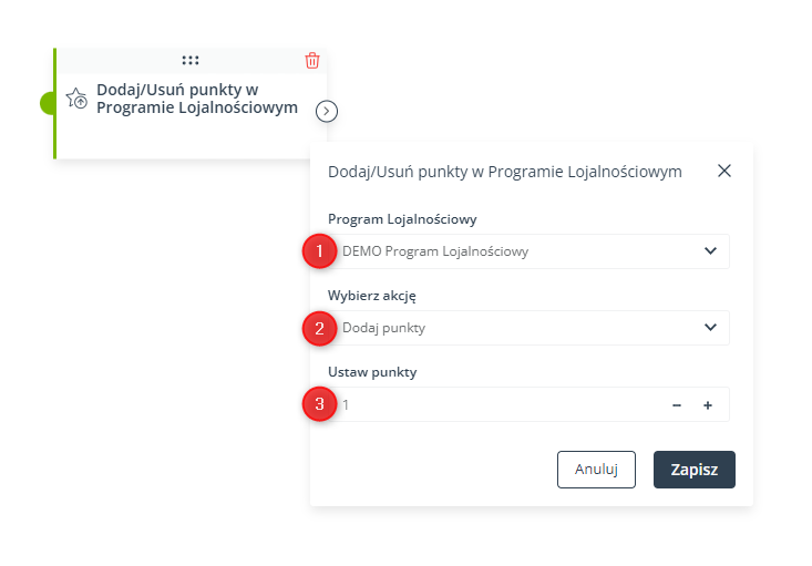 dodaj usun punkty w programie lojalnosciowym