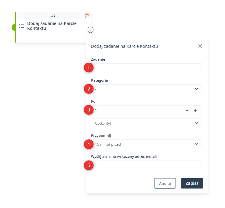dodaj zadanie na karcie kontaktu