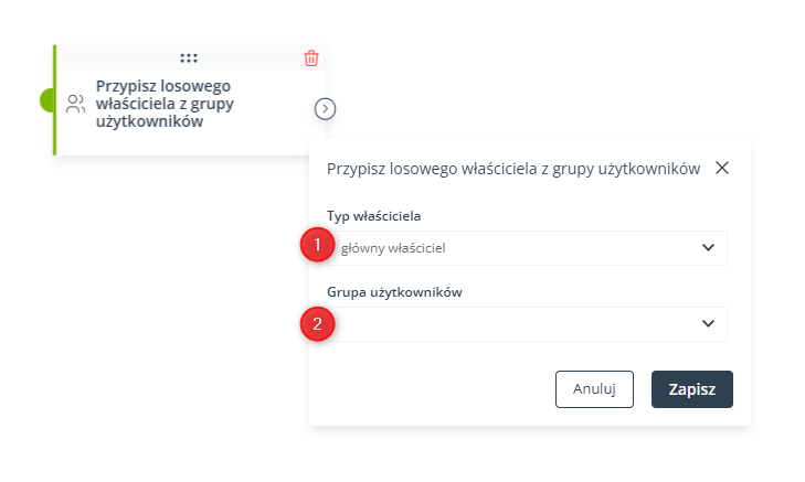 przypisz losowego wlasciciela z grupy uzytkownikow