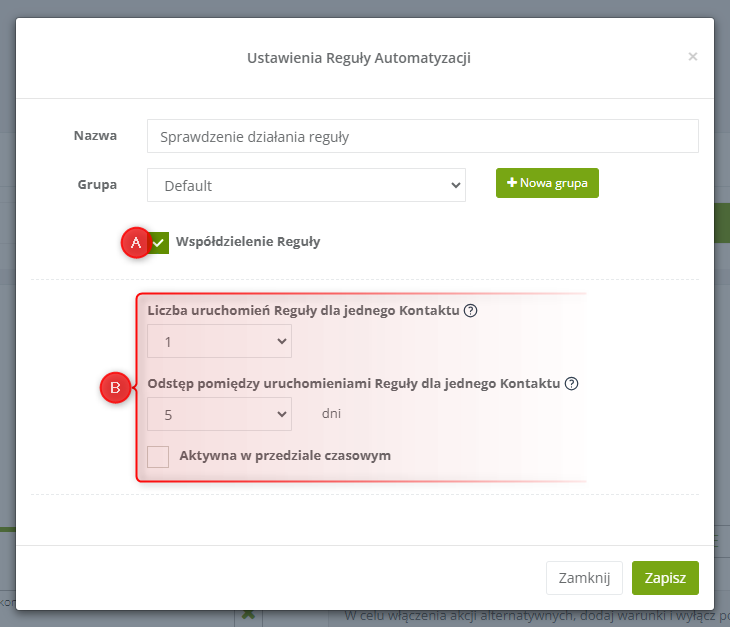 ustawienia reguly automatyzacji do workflow