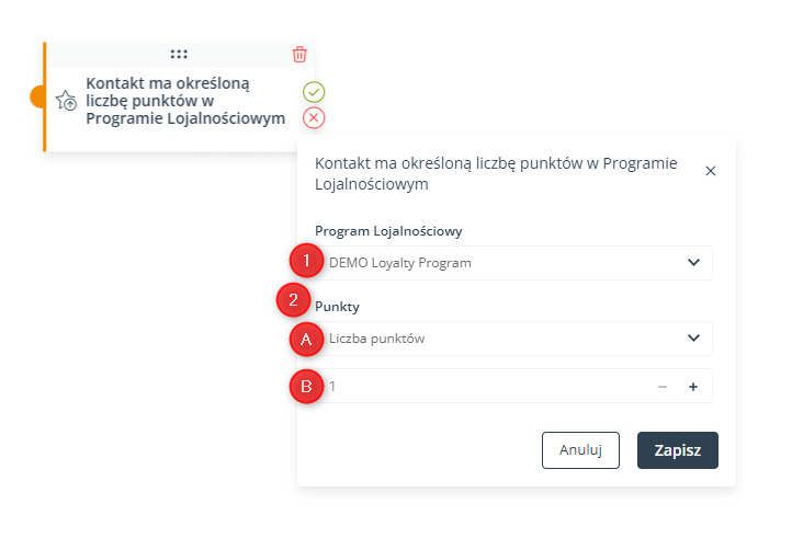 kontakt ma  okreslona liczbe punktow w programie lojalnosciowym