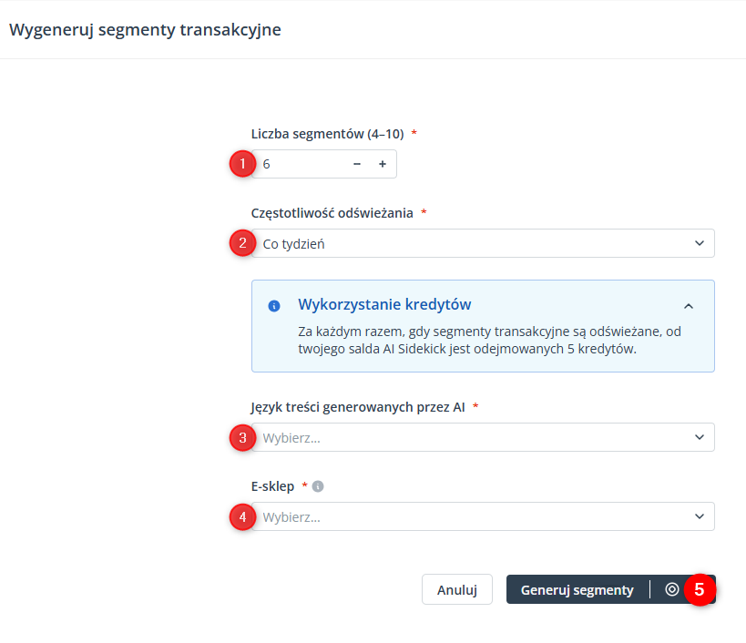 wygeneruj segmenty transakcyjne