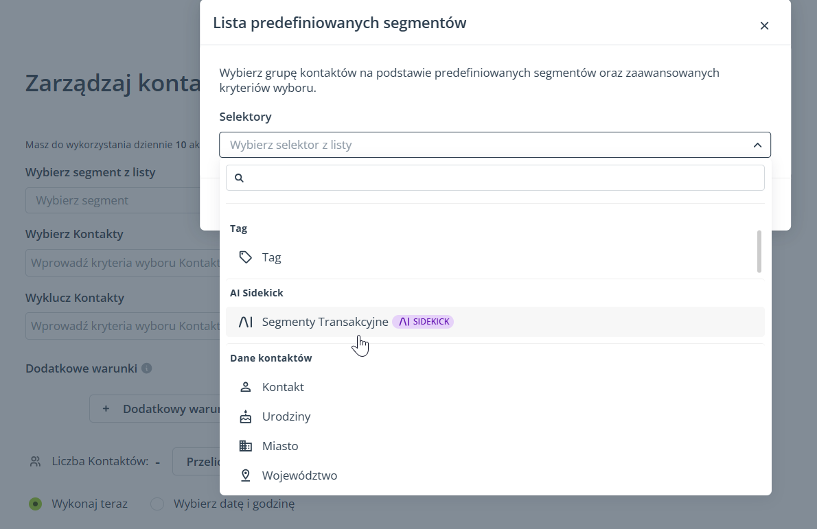 wybor kontaktow segmentacja transakcyjna