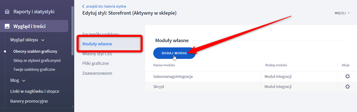 szablon storefront dodaj modul