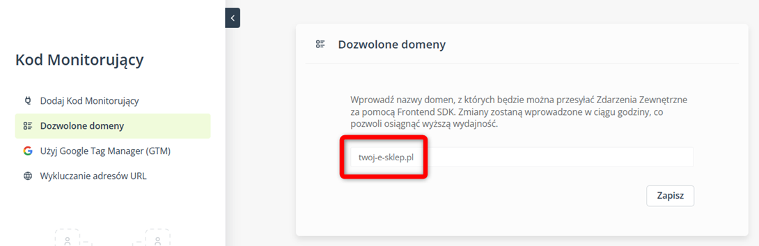 salesmanago integracje dozwolone domeny